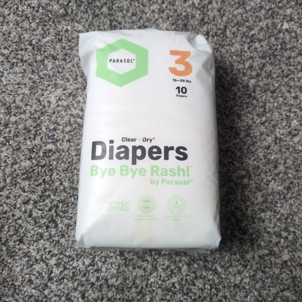 Parasol Bye Bye Rash! Clear Dry Disposable Diapers - Size 3 (16-28 lbs) 10 Count